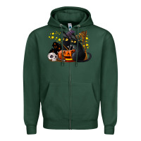 Sports Green halloween black cats Zipper Hoodie - LillyAllenDesigns