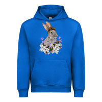Cobalt Easter Day Flowers bunny Urban Hoodie - OliviaCreatesArt