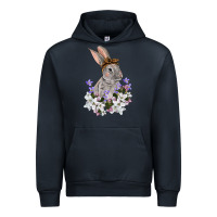 Navy Easter Day Flowers bunny Urban Hoodie - OliviaCreatesArt