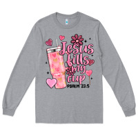 Heather Grey valentine jesus fills my cup Long Sleeve Tee - MaliasSmallBusiness