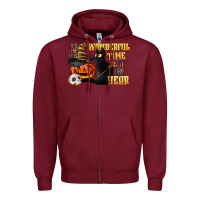 Burgundy wonderful time of the year halloween Zipper Hoodie - LillyAllenDesigns