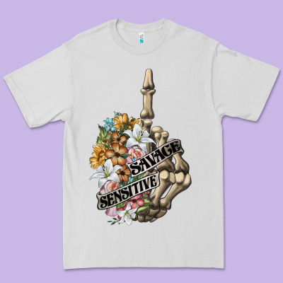 Sensitive Savage Skeleton Middle Finger Premium Tee Designed By Fadigitalartstudio