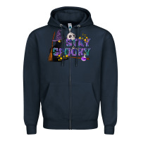 Navy Stay Spooky With Black Cat Zipper Hoodie - LillyAllenDesigns