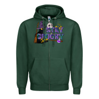 Sports Green Stay Spooky With Black Cat Zipper Hoodie - LillyAllenDesigns
