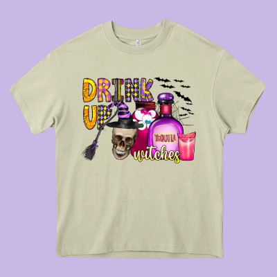 Drink Up Witches Heavy Core Tee Designed By Cowhidedigitalart