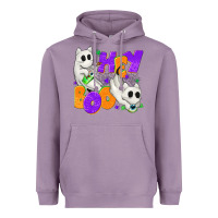 Lavender Hey Boo with Ghost Cats Heavyweight Hoodie - texasbilliewilder