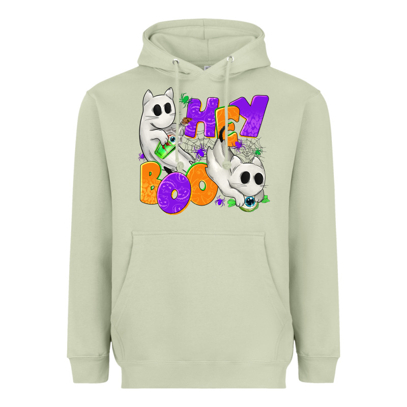 Hey Boo With Ghost Cats Heavyweight Hoodie by texasbilliewilder | Teevron