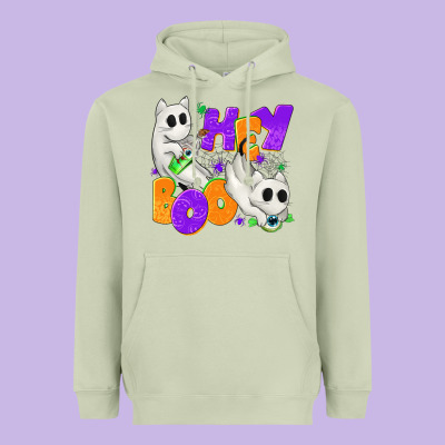Hey Boo With Ghost Cats Heavyweight Hoodie Designed By Texasbilliewilder