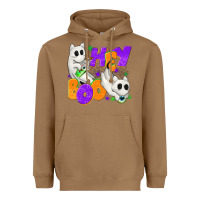 Toasted Coconut Hey Boo with Ghost Cats Heavyweight Hoodie - texasbilliewilder