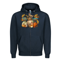 Navy Hello Autumn With Chihuahua Dog Zipper Hoodie - LillyAllenDesigns