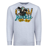 Heather Grey Cow Junkie with Cow Premium Sweatshirt - texasbilliewilder