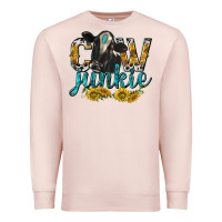 Pale Pink Cow Junkie with Cow Premium Sweatshirt - texasbilliewilder
