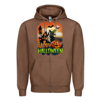 Chestnut Happy Halloween With Black Cat Zipper Hoodie - LillyAllenDesigns