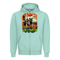 Seafoam Happy Halloween With Black Cat Zipper Hoodie - LillyAllenDesigns