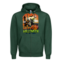 Sports Green Happy Halloween With Black Cat Zipper Hoodie - LillyAllenDesigns