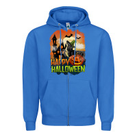 True Royal Happy Halloween With Black Cat Zipper Hoodie - LillyAllenDesigns