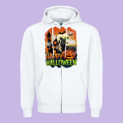 Happy Halloween With Black Cat Zipper Hoodie Designed By Lillyallendesigns