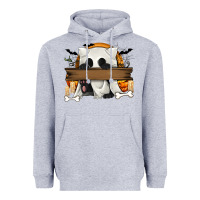 Heather Grey Personalized Halloween Ghost Cat Heavyweight Hoodie - texasbilliewilder