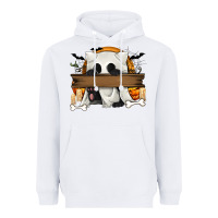 White Personalized Halloween Ghost Cat Heavyweight Hoodie - texasbilliewilder