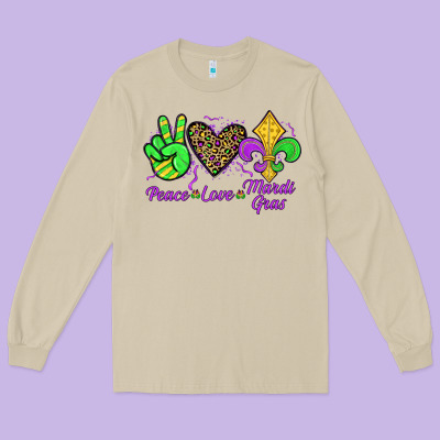 Peace Love Mardi Gras Long Sleeve Tee Designed By Jahusdesignshop