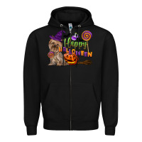 Black Happy Halloween With Yorkshire Terrier Dog Zipper Hoodie - LillyAllenDesigns
