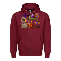 Burgundy Happy Halloween With Yorkshire Terrier Dog Zipper Hoodie - LillyAllenDesigns