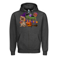 Charcoal Heather Happy Halloween With Yorkshire Terrier Dog Zipper Hoodie - LillyAllenDesigns