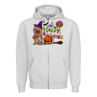 Dove Grey Happy Halloween With Yorkshire Terrier Dog Zipper Hoodie - LillyAllenDesigns