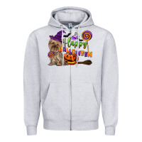 Heather Grey Happy Halloween With Yorkshire Terrier Dog Zipper Hoodie - LillyAllenDesigns