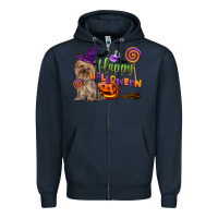 Navy Happy Halloween With Yorkshire Terrier Dog Zipper Hoodie - LillyAllenDesigns