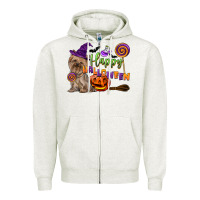 Oatmeal Heather Happy Halloween With Yorkshire Terrier Dog Zipper Hoodie - LillyAllenDesigns