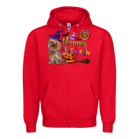 Red Happy Halloween With Yorkshire Terrier Dog Zipper Hoodie - LillyAllenDesigns