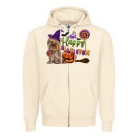 Sandshell Happy Halloween With Yorkshire Terrier Dog Zipper Hoodie - LillyAllenDesigns