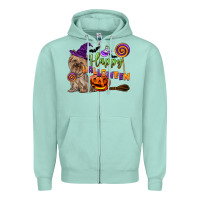 Seafoam Happy Halloween With Yorkshire Terrier Dog Zipper Hoodie - LillyAllenDesigns