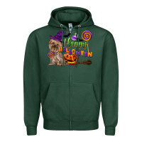 Sports Green Happy Halloween With Yorkshire Terrier Dog Zipper Hoodie - LillyAllenDesigns