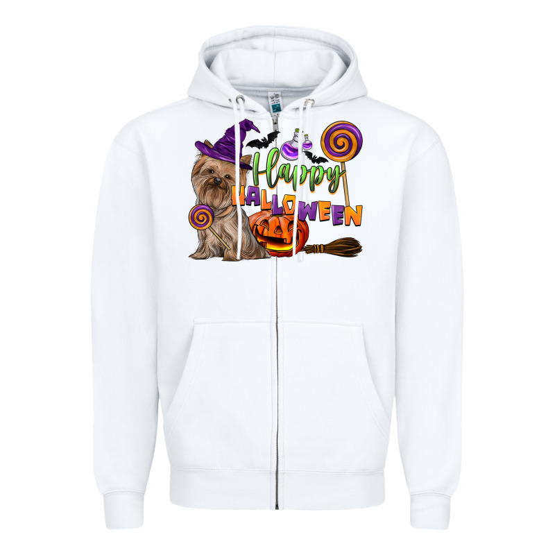 Happy Halloween With Yorkshire Terrier Dog Zipper Hoodie by LillyAllenDesigns | Teevron