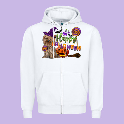 Happy Halloween With Yorkshire Terrier Dog Zipper Hoodie Designed By Lillyallendesigns
