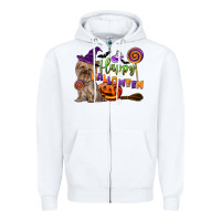 White Happy Halloween With Yorkshire Terrier Dog Zipper Hoodie - LillyAllenDesigns