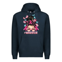 Navy Warrior Cancer messy bun Cancer Awareness Premium Hoodie - HowdyJamesFarm