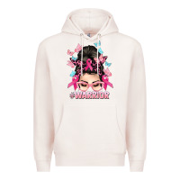 Pale Pink Warrior Cancer messy bun Cancer Awareness Premium Hoodie - HowdyJamesFarm