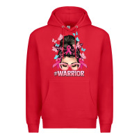 Red Warrior Cancer messy bun Cancer Awareness Premium Hoodie - HowdyJamesFarm