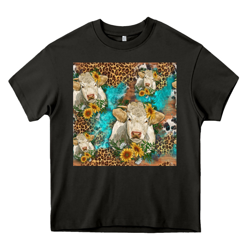 Sunflowers Charolais Cow Seamless Pattern Heavy Core Tee by HRA Design Shop | Teevron