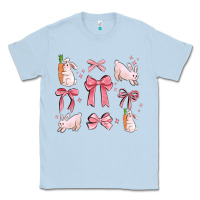Dusty Blue pink ribbons with rabbits Classic Tee - MaliasSmallBusiness