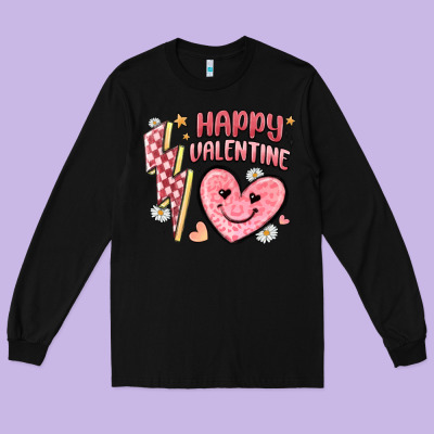 Happy Valentine Heart Long Sleeve Tee Designed By Maliassmallbusiness
