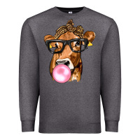 Charcoal Heather Cow Lick with Leopard Bandana Premium Sweatshirt - texasbilliewilder
