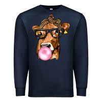 Navy Cow Lick with Leopard Bandana Premium Sweatshirt - texasbilliewilder