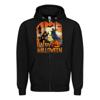 Black Happy Halloween With Crow Zipper Hoodie - LillyAllenDesigns