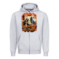 Heather Grey Happy Halloween With Crow Zipper Hoodie - LillyAllenDesigns