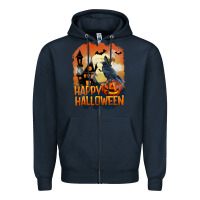 Navy Happy Halloween With Crow Zipper Hoodie - LillyAllenDesigns