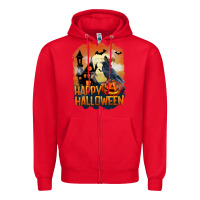 Red Happy Halloween With Crow Zipper Hoodie - LillyAllenDesigns